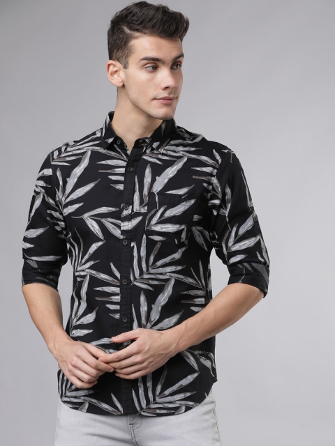 Ecko Unltd Men Black & Grey Slim Fit Printed Casual Shirt