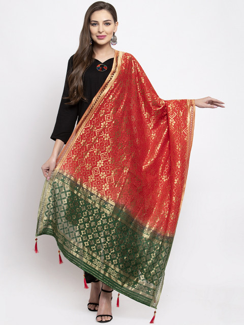 

Sugathari Red & Green Woven Design Dupatta