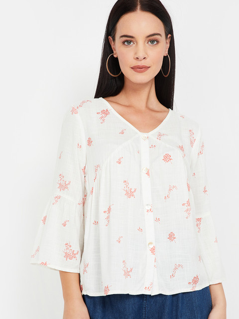 

Fame Forever by Lifestyle Women White Floral Print A-Line Top
