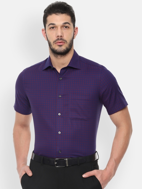 

Louis Philippe Men Navy Blue & Red Regular Fit Checked Formal Shirt