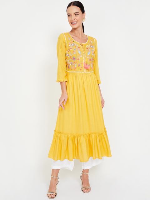 

Melange by Lifestyle Women Yellow Embroidered A-Line Kurta