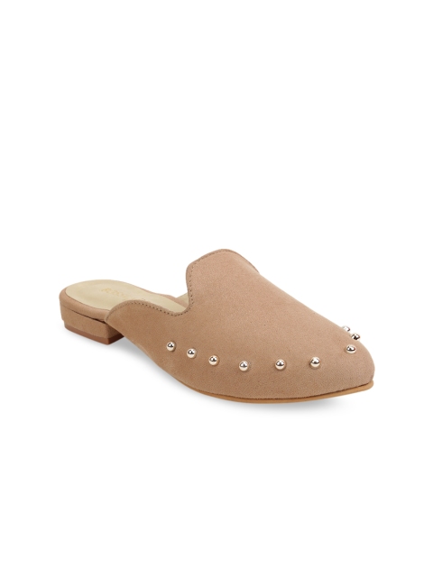

SCENTRA Women Beige & Gold-Toned Embellished Mules
