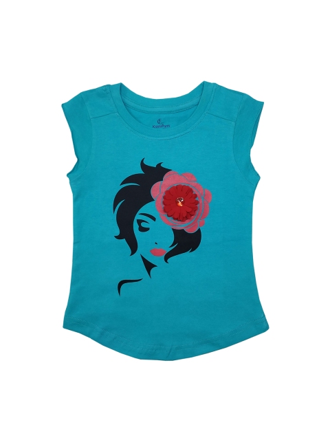 

KiddoPanti Girls Teal Blue Printed Top