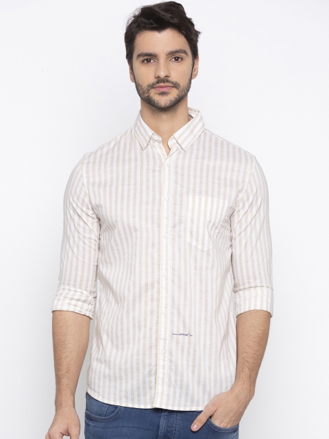 

SPYKAR Men Beige & White Slim Fit Striped Casual Shirt