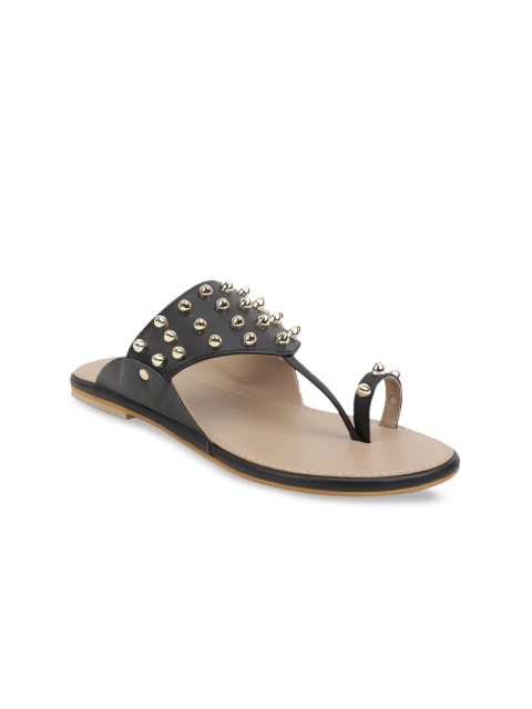 

SCENTRA Women Black & Gold-Toned Embellished One Toe Flats