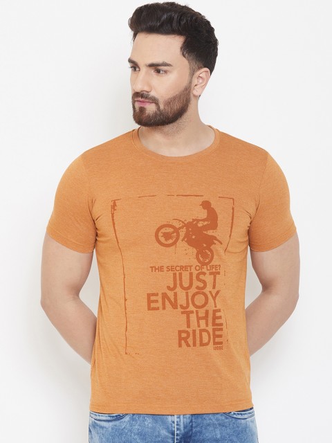 

Adobe Men Mustard Yellow Printed Round Neck T-shirt