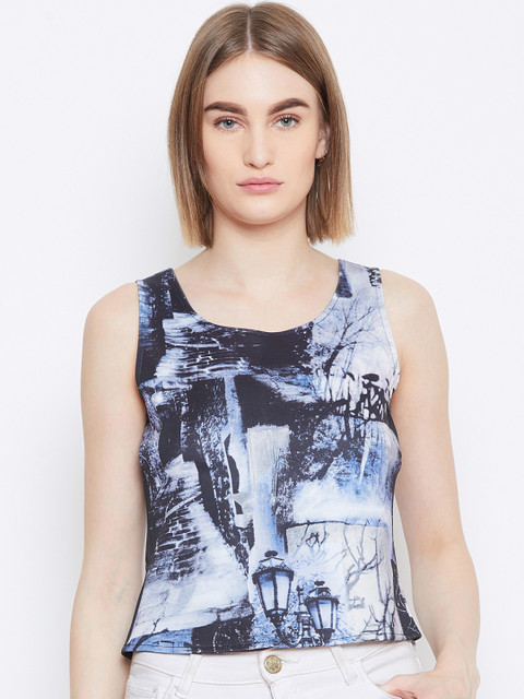 

Imfashini Women Blue & Grey Printed Top