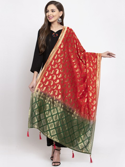 

Sugathari Red & Green Woven Design Dupatta