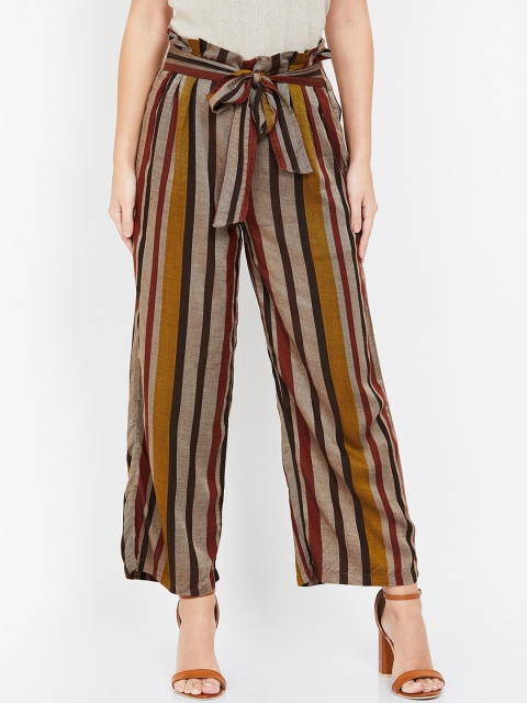 

CODE by Lifestyle Women Grey & Brown Regular Fit Striped Regular Trousers