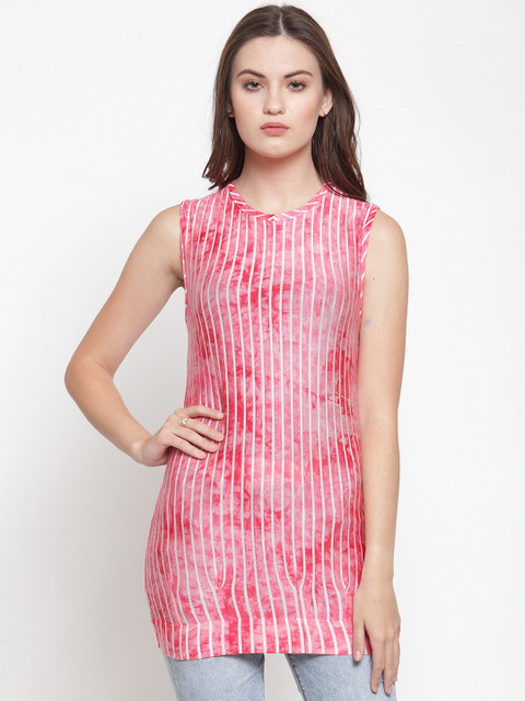 

armure Women Coral Red And White Striped Top