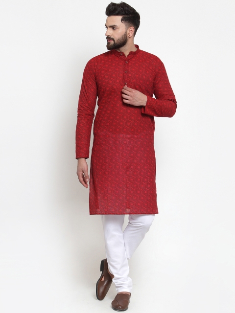 

Jompers Men Red & White Printed Kurta with Churidar