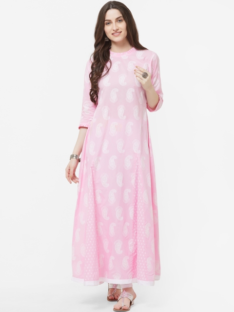

Vedic Women Pink Paisley Print Maxi Dress