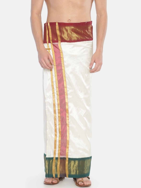 

Sethukrishna Men Cream-Coloured Solid Readymade Pocket Pure Silk Dhoti