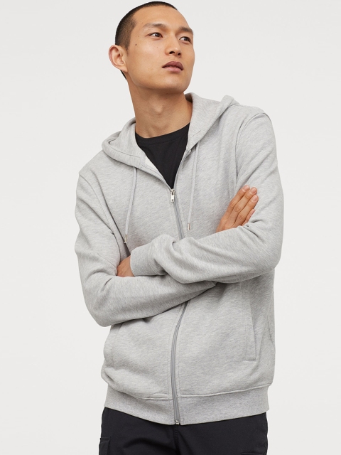 

H&M Men Grey Zip-Through Hoodie Regular Fit