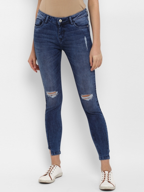 

FOSH Women Blue Skinny Fit Mid-Rise Slash Knee Stretchable Jeans