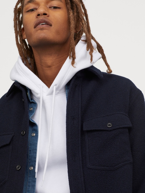 

H&M Men Blue Wool-Blend Shirt Jacket