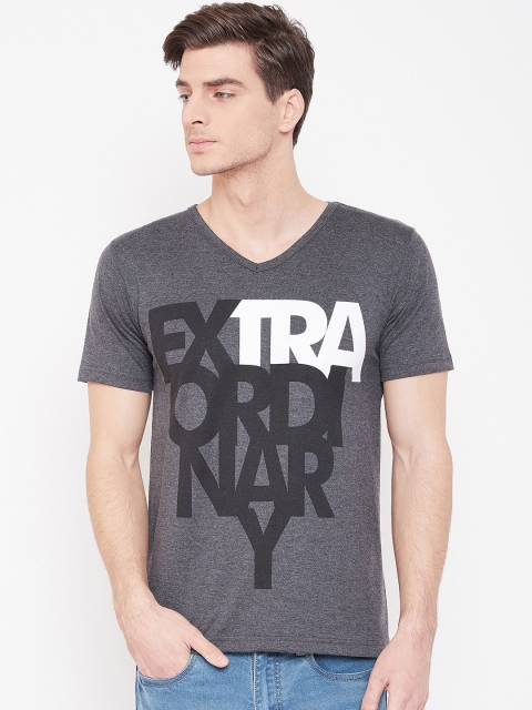 

C9 Men Grey & White Printed V-Neck T-shirt