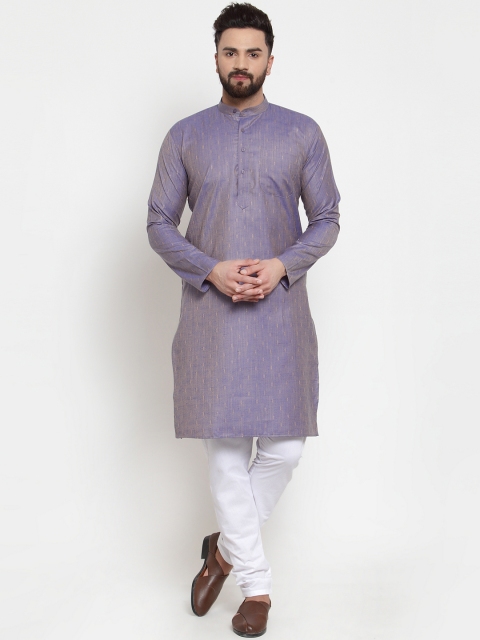 

Jompers Men Blue & White Self Design Kurta with Churidar
