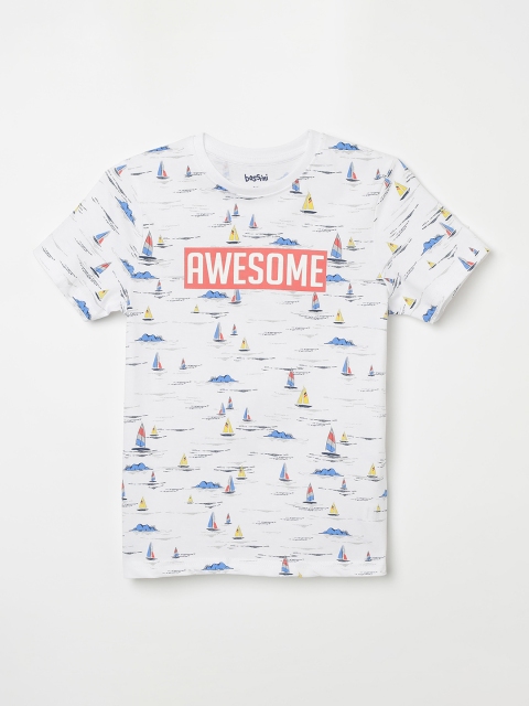 

Bossini Boys White Printed Round Neck T-shirt