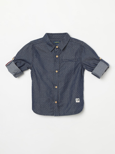 

Juniors by Lifestyle Boys Blue Slim Fit Self Design Casual Shirt