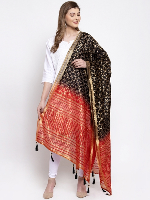 Sugathari Black & Red Woven Design Dupatta