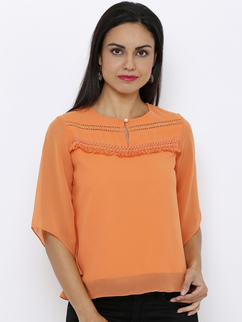 

Soie Women Orange Self Design A-Line Top