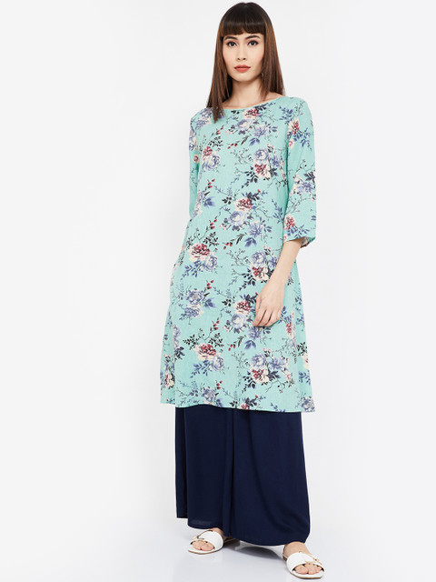 

Melange by Lifestyle Women Green Printed Straight Kurta
