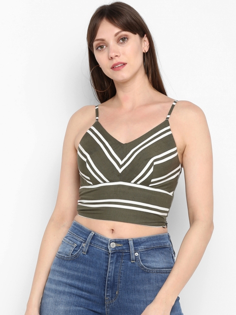 

MIAMINX Women Green Striped Empire Top