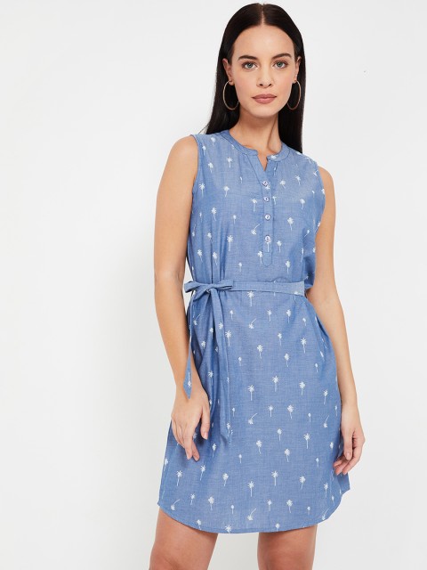 

Fame Forever by Lifestyle Women Blue & White Printed A-Line Dress