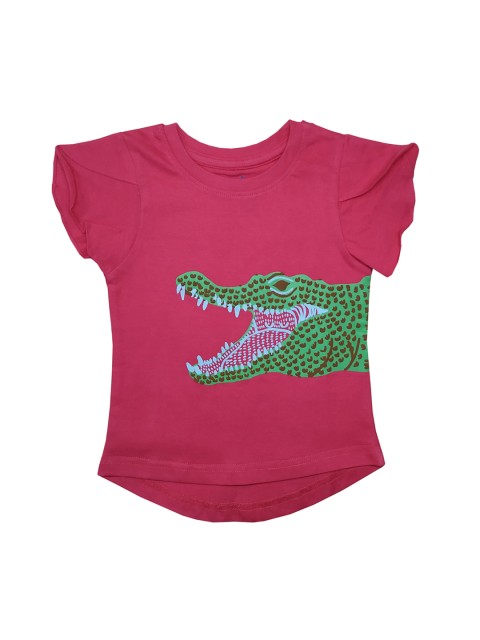 

KiddoPanti Girls Pink & Green Printed Round Neck T-shirt