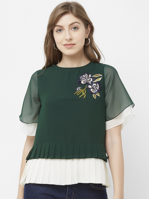 

Soie Women Green Colourblocked Peplum Top