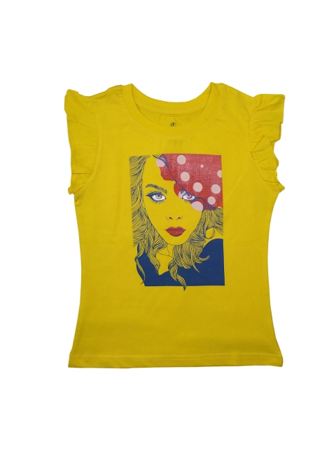 

KiddoPanti Girls Yellow & Pink Printed Round Neck T-shirt
