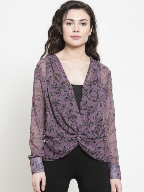

Color Cocktail Women Purple Printed Wrap Top