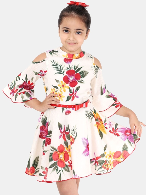 

naughty ninos Girls Off-White & Red Printed Fit and Flare Dress