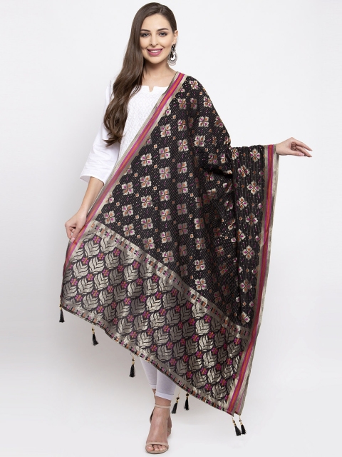 

Sugathari Black & Silver-Coloured Woven Design Dupatta