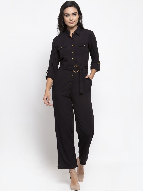 

Jompers Women Black Solid Basic Jumpsuit