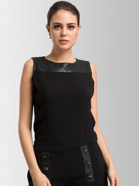 

FableStreet Women Black Solid Top