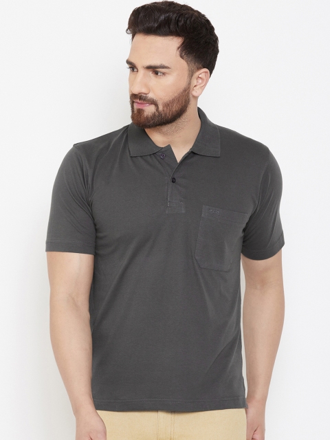 

Adobe Men Charcoal Grey Solid Polo Collar T-shirt