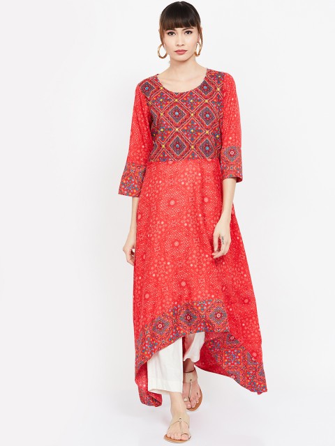 

Melange by Lifestyle Women Coral Pink & Blue Printed A-Line Kurta