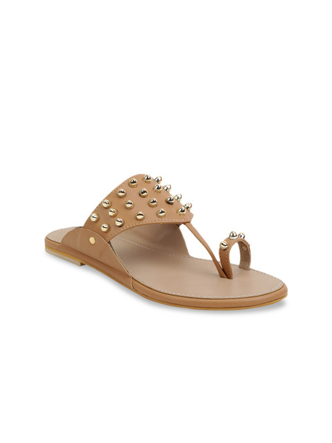 

SCENTRA Women Beige & Gold-Toned Embellished One Toe Flats