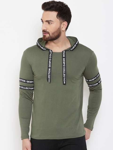 

GESPO Men Olive Green Solid Hood T-shirt