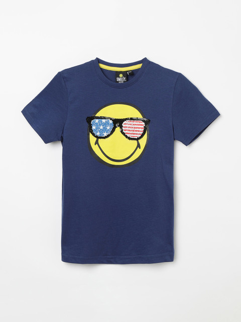 

Smiley World Boys Navy Blue Printed Round Neck T-shirt