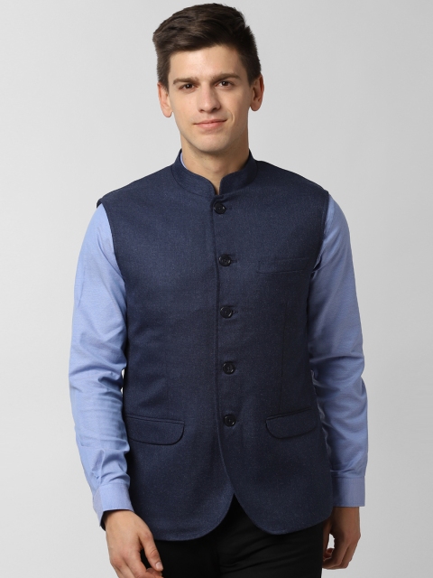 

Peter England Men Navy Blue Solid Woven Nehru Jacket