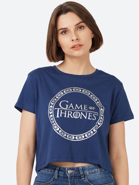 

Free Authority Women Blue Game Of Thrones Printed Round Neck T-Shirt