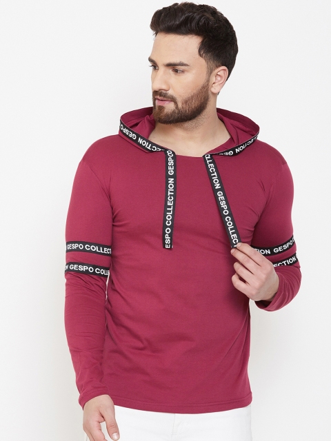 

GESPO Men Maroon Solid Hood T-shirt