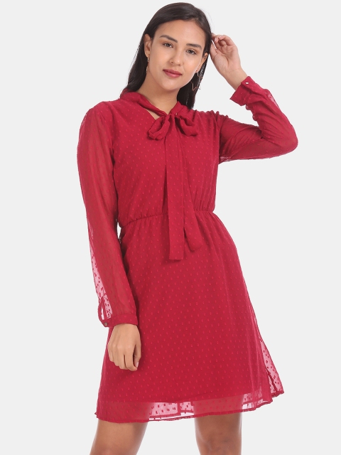 

Elle Women Red Self Design Fit and Flare Dress