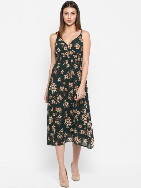 

MIAMINX Women Green & Off-White Floral Printed Empire Dress