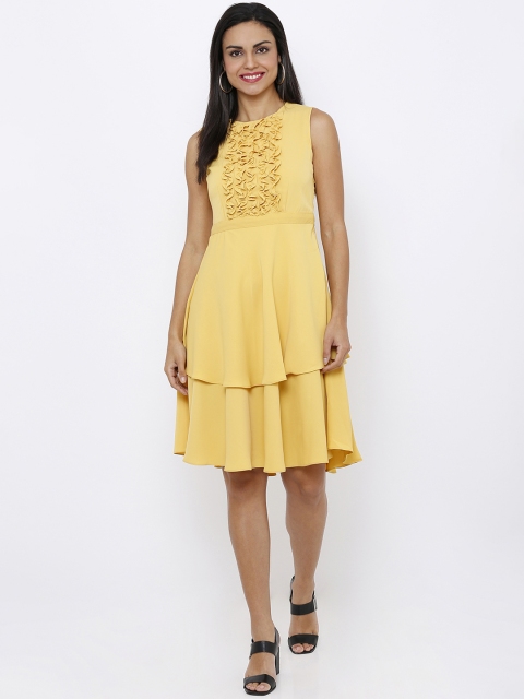 

Soie Women Yellow Solid Fit and Flare Dress