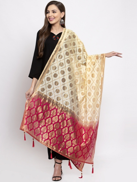 

Sugathari Beige & Pink Woven Design Dupatta
