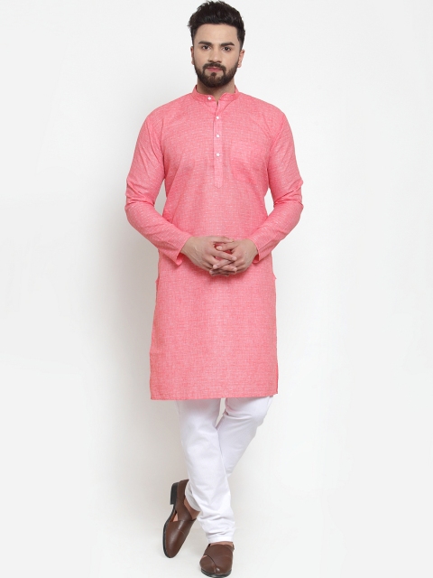 

Jompers Men Pink Self Design Kurta with Churidar